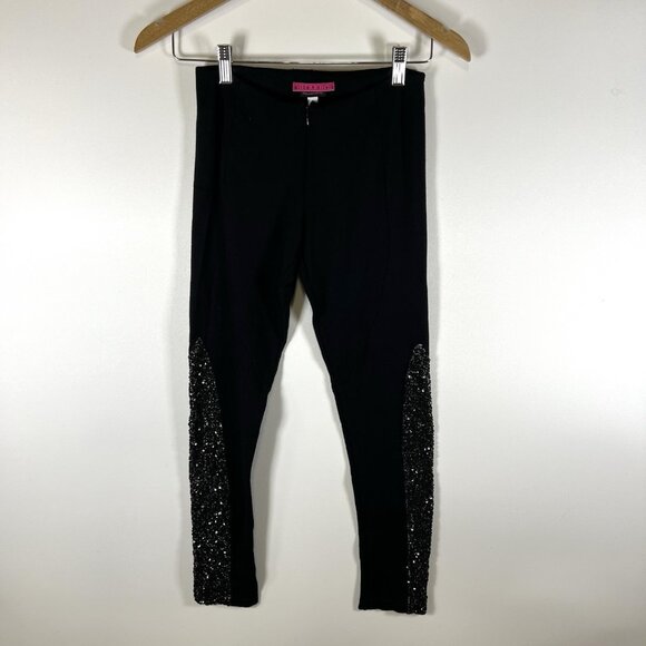Alice + Olivia Black Sequin Accent Slim Fit Ponte Pants Size 4 Waist Designer - Picture 1 of 11